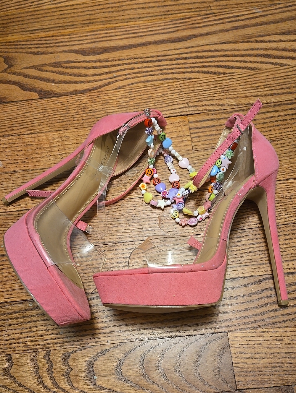 Barbie Bumble Gum Pink Clear Charm Straps Sky High Stilleto Platform Heels 10 - Picture 4 of 9